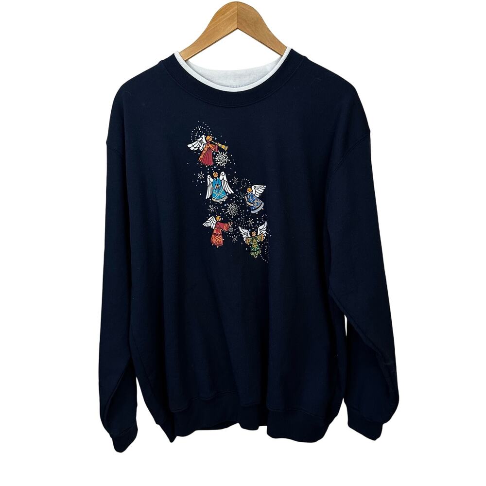 Country Store Sweatshirt Womens 2X Angels Faith‎ Christian Blue White Collar